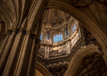 The inside view of the dome and the arches of the New Cathedral Salamanca in Spain